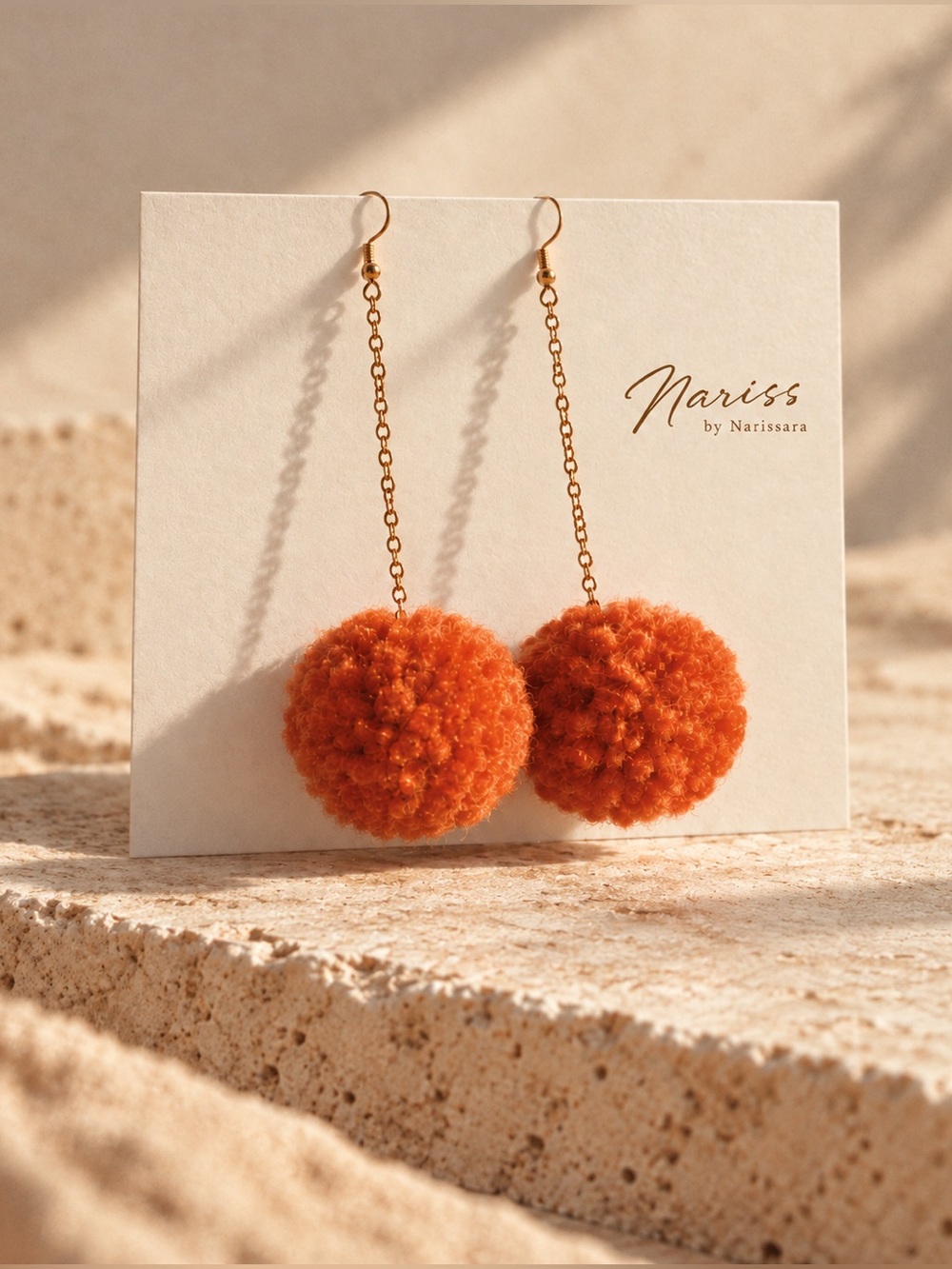 Handmade Pumpkin Orange Pom Pom Drop Earrings